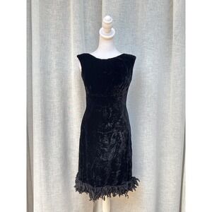 1960 Ardanti Velvet black sleeveless fringe skirt cocktail party dress